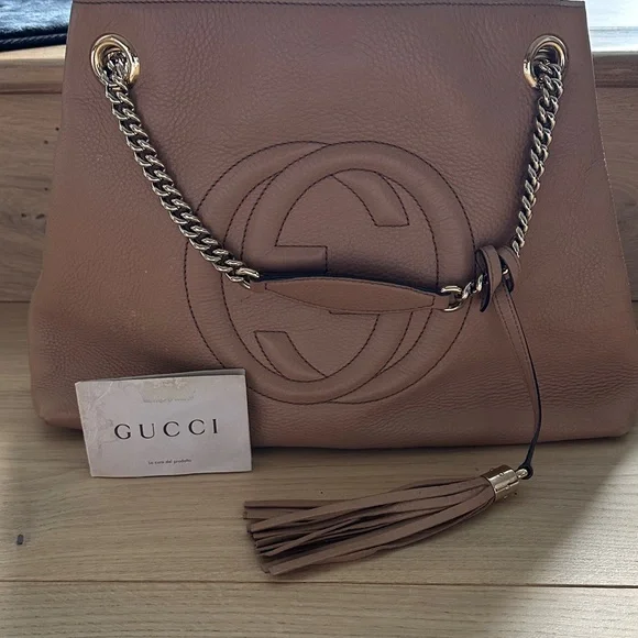 Gucci Tan Leather Shoulder Bag with Tassel - Picture 1 of 4